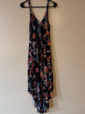 Navy Floral Sleeveless Jumpsuit Romper with V-Neck